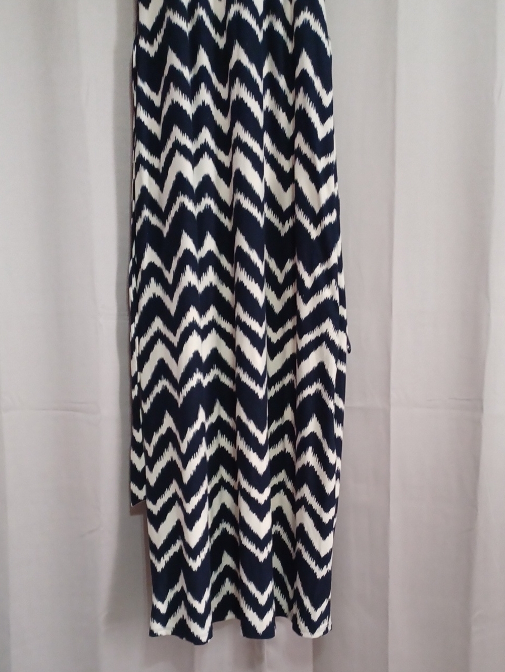 Allison Brittney Chevron Maxi Dress Elastic Off Shoulder Neck Tie Waist Stretch - Picture 8 of 14